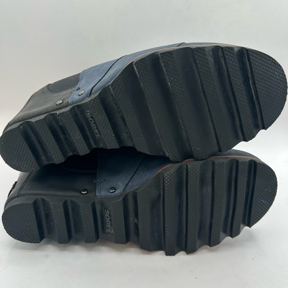 Sorel Joan of Arctic Platform Wedge II Chelsea Boots Bootie, Black & Navy SZ 9.5 - Picture 10 of 11